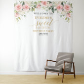 赤面エレガントピンクのバラのユーカリ16歳の誕生日 タペストリー (インサイチュ)