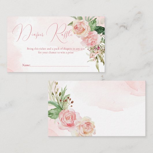 赤面エレガントピンクのバラの赤ちゃんシャワーオムツラッフル エンクロージャーカード (正面/裏面)