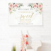 赤面エレガントピンクのバラeucalyptus金ゴールド甘い16 横断幕 (インサイチュ)