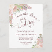 赤面エレガントピンクのフローラ結婚式の日付を保存 案内ポストカード (正面)