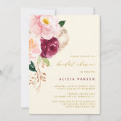 赤面エレガントピンクのブルゴーニュの花ブライダルシャワー 招待状 (正面)