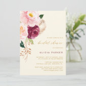 赤面エレガントピンクのブルゴーニュの花ブライダルシャワー 招待状 (スタンド正面)