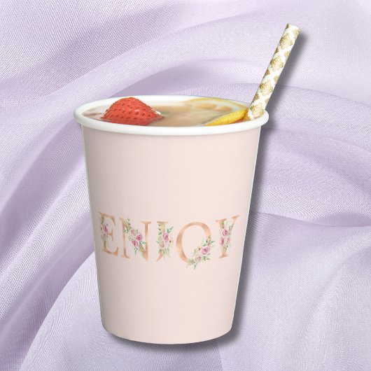 赤面エレガントピンクの水カラーフローラベビーシャワー 紙コップ