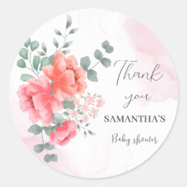 赤面エレガントピンクの水色のベビーシャワー ラウンドシール