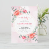 赤面エレガントピンクの水色のベビーシャワー 招待状 (スタンド正面)