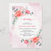 赤面エレガントピンクの水色のベビーシャワー 招待状 (正面/裏面)