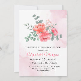 赤面エレガントピンクの水色のベビーシャワー 招待状