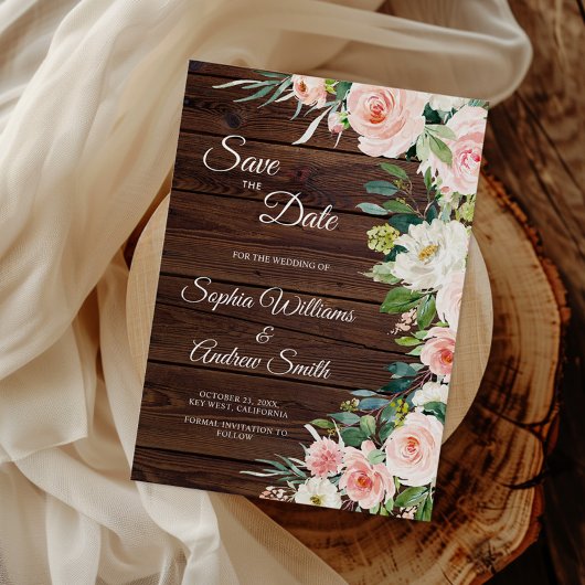 赤面エレガントピンクの花の日付カードを保存 セーブザデート