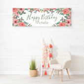 赤面エレガントピンクの花ハッピーバースデー 横断幕 (インサイチュ)