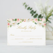 赤面エレガントピンクの花RSVPカード 出欠カード (スタンド正面)