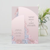 赤面エレガントピンクほこりっぽい青いヒア結婚シンス 招待状 (スタンド正面)