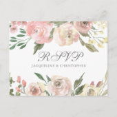 赤面エレガントピンクアイボリー牡丹フローラウェディングRSVP ポストカード (正面)