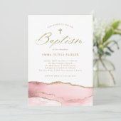 赤面エレガントピンクアゲートと金ゴールドクロス |バプテスマ 招待状 (スタンド正面)