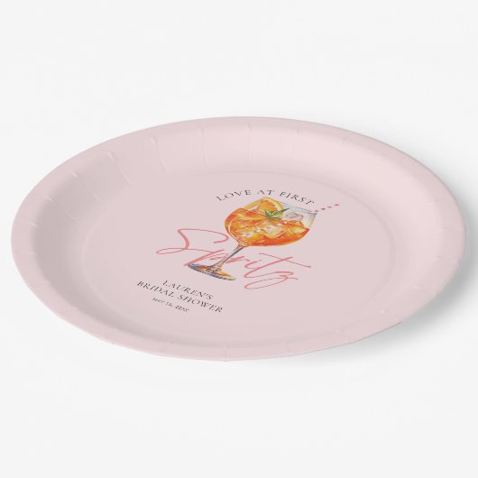 赤面エレガントピンクアペロルスピリッツブライダルシャワー ペーパープレート (アングル)