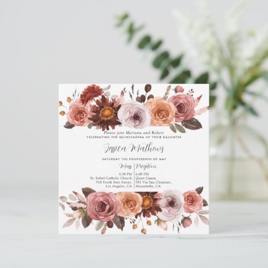 赤面エレガントピンクアンドブルゴーニュフローラキンセアニラ 招待状 (スタンド正面)