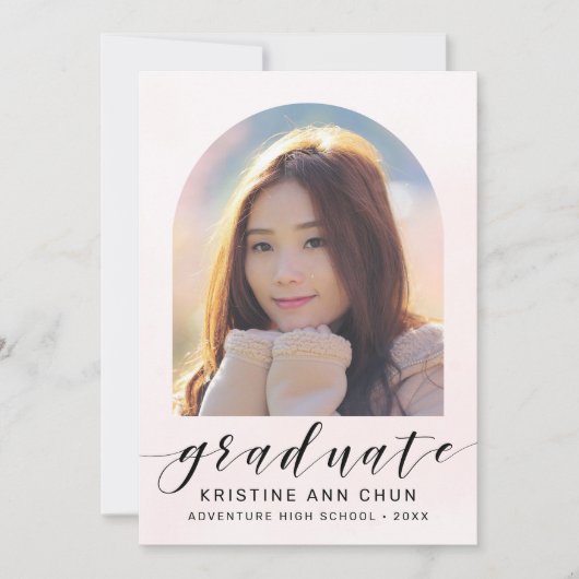 赤面エレガントピンクアーチ2025写真卒業 案内状 (正面)