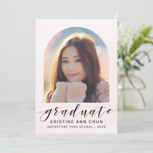 赤面エレガントピンクアーチ2025写真卒業 案内状 (スタンド正面)