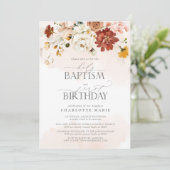 赤面エレガントピンクウォーターカラーバプテスマ1歳の誕生日 招待状 (スタンド正面)