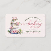 赤面エレガントピンクウォーターカラーフローラケーキベーカリー 名刺 (正面)