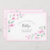 赤面エレガントピンクウォーター色フローラ花嫁 招待状 (正面/裏面)