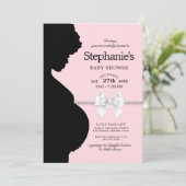 赤面エレガントピンクエスニックシルエットベビーシャワー 招待状 (スタンド正面)