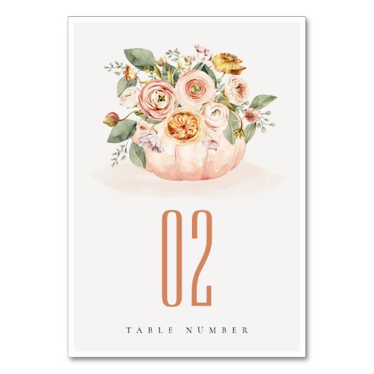 赤面エレガントピンクカボチャフローラ水彩 テーブルナンバー (正面)