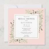 赤面エレガントピンクグリーナリーブライダルシャワー 招待状 (正面)