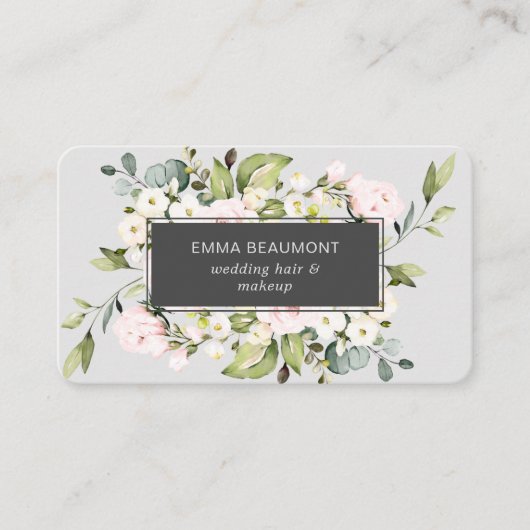 赤面エレガントピンクグレーウォーター色フローラ開花 名刺 (正面)