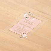 赤面エレガントピンクコンフローレス金ゴールドバウティゾ アクリル招待状 (レイダウン)