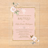 赤面エレガントピンクコンフローレス金ゴールドバウティゾ アクリル招待状 (正面)