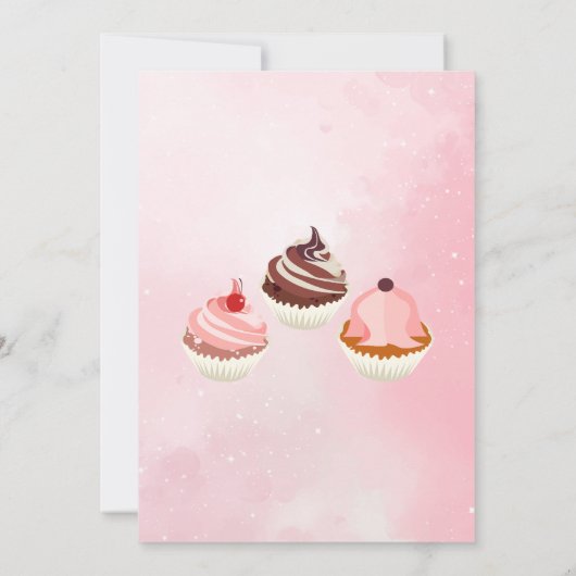 赤面エレガントピンクスイートカップケーキバースデーパーティー 招待状 (裏面)