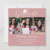 赤面エレガントピンクスクリプト4写真卒業パーティー 招待状 (正面)