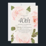 赤面エレガントピンクスプリングタイムフローラ40th誕生日 招待状<br><div class="desc">美しいソフト赤面ピンクの水の色のフローラと緑の葉パーティの招待状40歳の女性のための誕生日の女性。春や夏の誕生日パーティーに最適。</div>