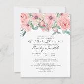 赤面エレガントピンクセージグリーンフローラブライダルシャワー 招待状 (正面)