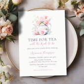 赤面エレガントピンクタイム用ティーブライダルシャワー 招待状