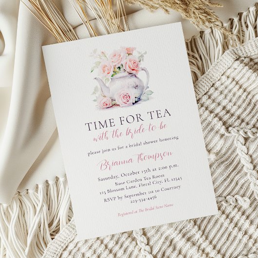 赤面エレガントピンクタイム用ティーブライダルシャワー 招待状