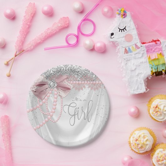 赤面エレガントピンクダイヤモンドナシベビーシャワー ペーパープレート (パーティー)
