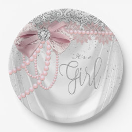 赤面エレガントピンクダイヤモンドナシベビーシャワー ペーパープレート
