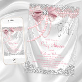 赤面エレガントピンクダイヤモンドパールガーリーベビーシャワー 招待状
