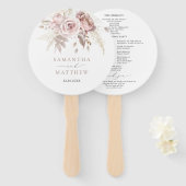 赤面エレガントピンクダスティバラ結婚式 プログラム ハンドファン (正面&裏面)