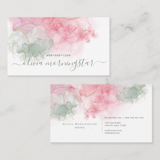 赤面エレガントピンクダスティージュアルコールインクビジネス 名刺 (正面/裏面)