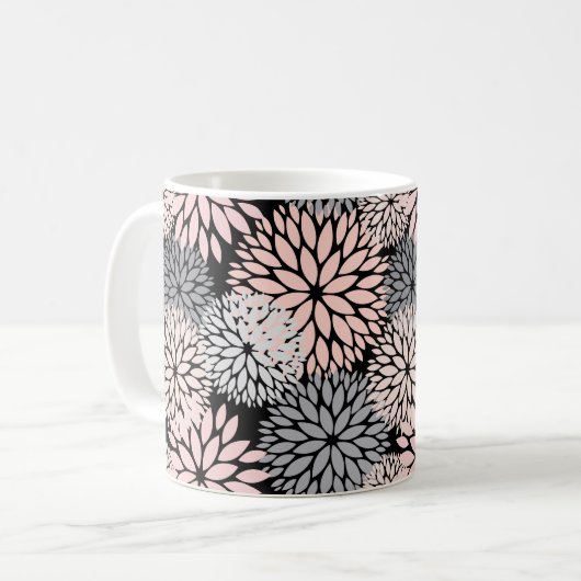 赤面エレガントピンクダリアフローラ コーヒーマグカップ (正面左)