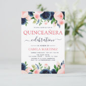 赤面エレガントピンクネイビーブルーフローラキンセアニェラ 招待状 (スタンド正面)