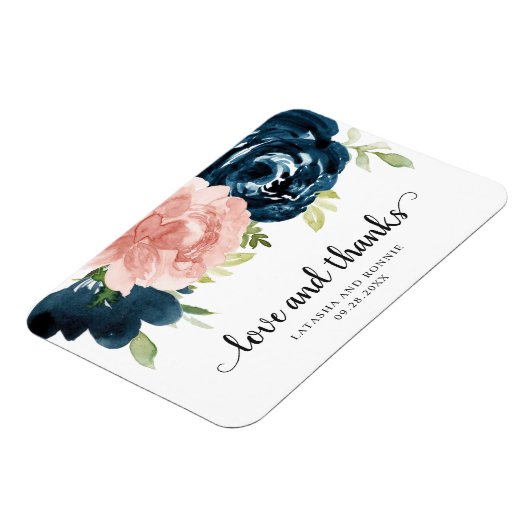 赤面エレガントピンクネイビーブルーフローラ結婚式の引き出物 マグネット (左側)