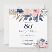 赤面エレガントピンクネイビーブルーフローラ80誕生日 (正面)