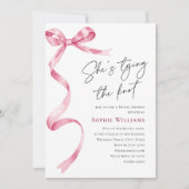 赤面エレガントピンクハンドドロウドボウブライダルシャワー 招待状 (正面)