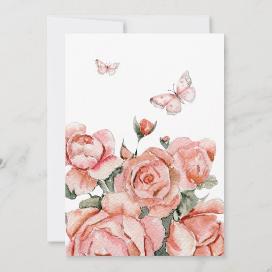 赤面エレガントピンクバタフライキスフローラティーパーティー 招待状 (裏面)
