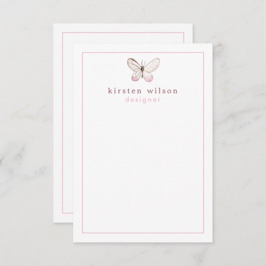 赤面エレガントピンクバタフライパーソナライズされた ノートカード (正面/裏面)