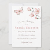 赤面エレガントピンクバタフライフローラベビーシャワー 招待状 (正面)