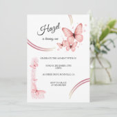 赤面エレガントピンクバタフライフローラ誕生日 招待状 (スタンド正面)